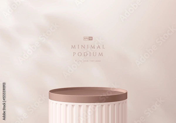 Obraz 3D pink gold round podium background with natural light in luxury style. Abstract geometric composition minimalist design. Studio display showroom product pedestal, Fashion stage showcase mockup scene