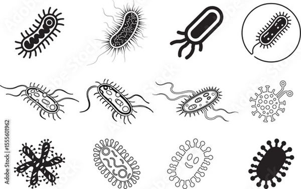 Obraz Bacteria Vector Icon | Black and White Microbe Illustration on Blank Background

