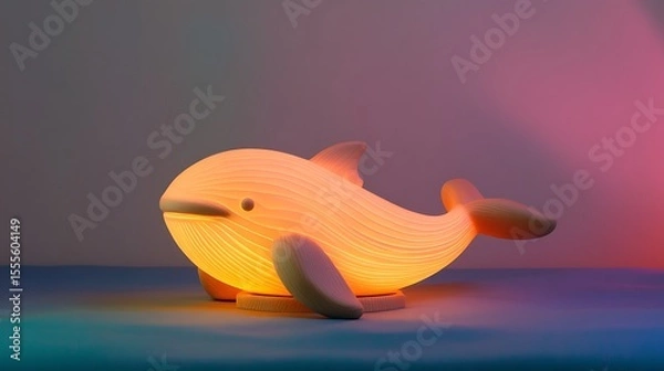 Fototapeta Adorable whale night light emits a warm glow, creating a comforting ambiance for children and adding charm to nursery decor.