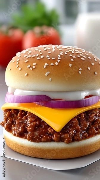 Obraz Close-up of a juicy sloppy joe sandwich