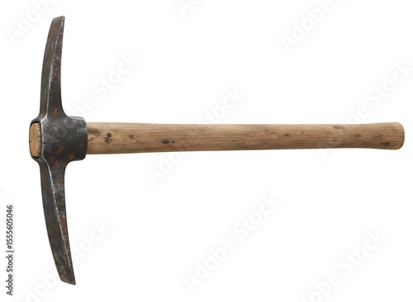 Fototapeta Classic metal pickaxe with wooden handle isolated on transparent background