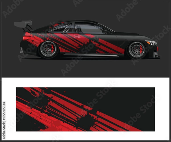 Obraz Racing Car Wrap Design with Red and Black Graphics