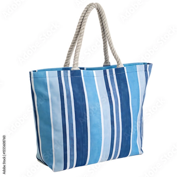 Obraz A stylish blue and white striped beach bag for summer holidays isolated on a transparent background png