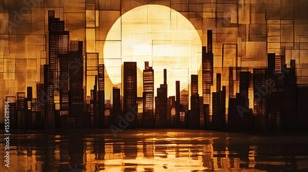Fototapeta Artistic Paper City Illuminated at Night