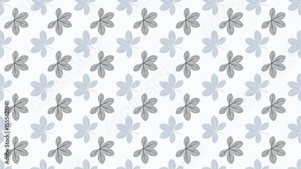 Fototapeta A repeated pattern of gray and light blue five leaf plants on a white background in a seamless design