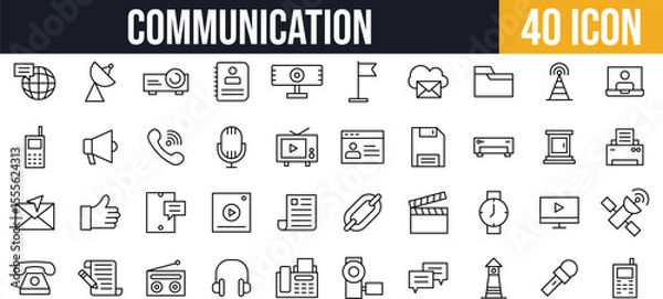 Fototapeta Communication and Media Icons set. Devices, Broadcast, Files, and Messaging icon set