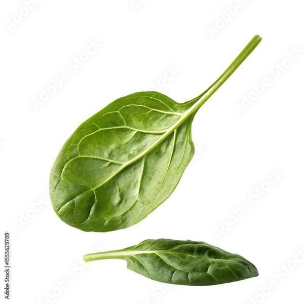 Obraz A fresh organic spinach leaf in the act of falling with motion isolated on a transparent background png