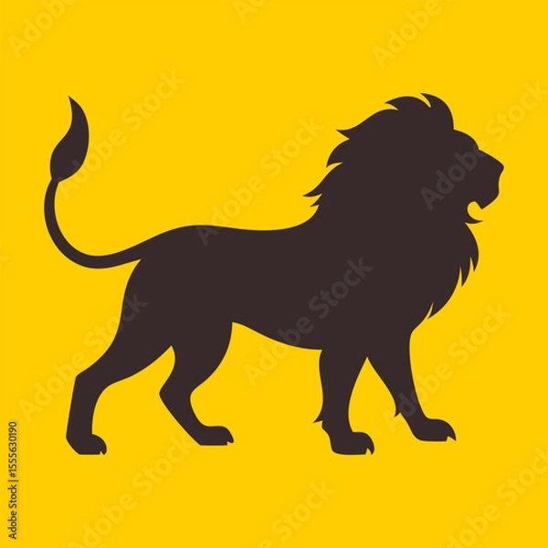 Obraz Lion icon silhouette isolated on yellow background. Vector illustration.