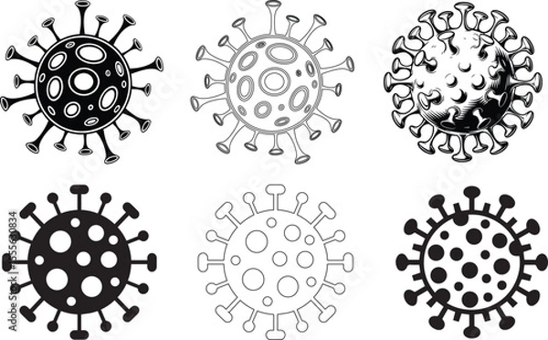 Obraz Virus Vector Icon | Black and White Pathogen Illustration on Blank Background
