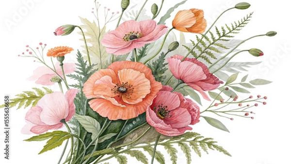 Obraz Blush & Bloom Watercolor Poppies in Harmony