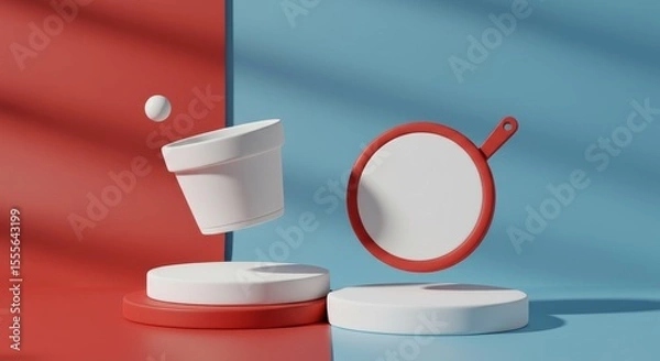 Obraz Pot holder mockup rendered to appear floating slightly above a tricolor podium