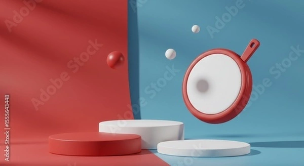 Obraz Pot holder mockup rendered to appear floating slightly above a tricolor podium
