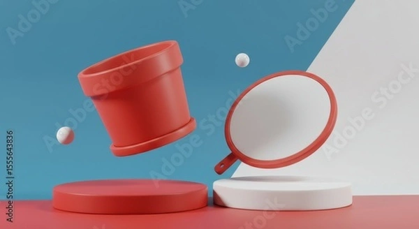 Obraz Pot holder mockup rendered to appear floating slightly above a tricolor podium