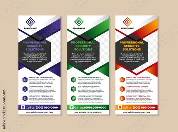 Obraz Professional security guards solution signage template was designed for business it's professional and eye catching. infographics and photo space elements on white background.