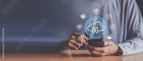 Fototapeta cloud computing shown in hand cloud technology data storage, data transfer, network