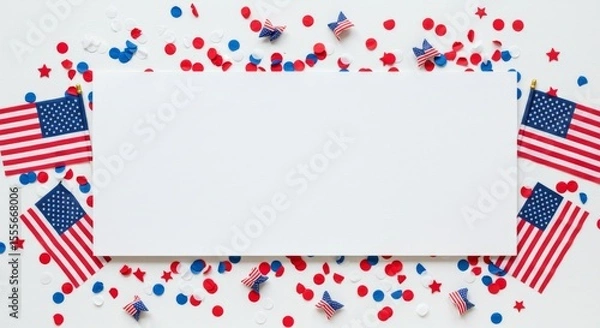 Obraz Patriotic Banner with Mini USA Flags and Confetti
