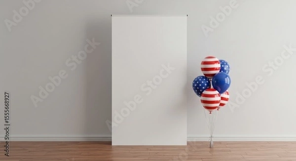 Obraz Studio Banner Setup with Patriotic Balloons