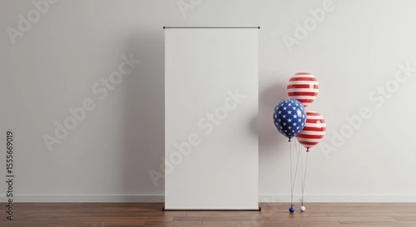 Obraz Studio Banner Setup with Patriotic Balloons