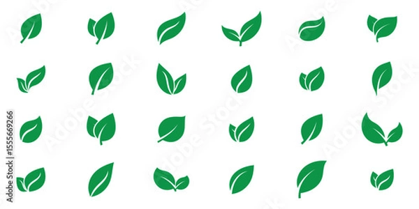 Fototapeta Eco green color leaf vector logo flat icon set. Isolated leaves icons on white background. Set of leaves green leaf nature art illustration. Bio plant and tree floral forest concept design.