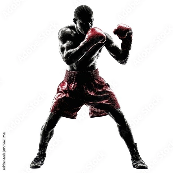 Fototapeta Dynamic Boxer's Stance: A Portrait of Strength and Determination in the World of Combat Sports