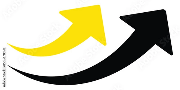 Fototapeta Set long black and yellow curve arrow icon. Black and yellow curve arrow icon set isolated on white background. Curved arrows symbol.