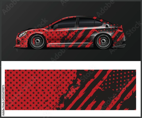 Obraz Red and Black Car Wrap Design with Stars and Stripes