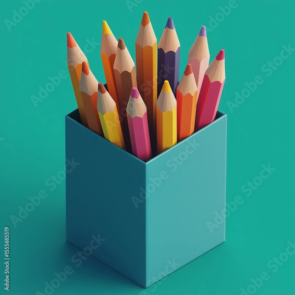 Obraz colored pencils on white background. Generative AI