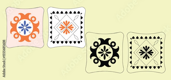 Fototapeta Decorative floral ornament tiles in multiple color schemes with symmetrical design and repeating patterns