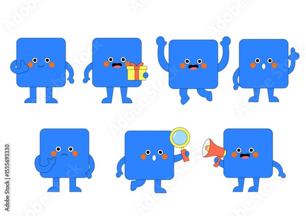 Fototapeta 귀여운 사각형의 도형캐릭터 모음