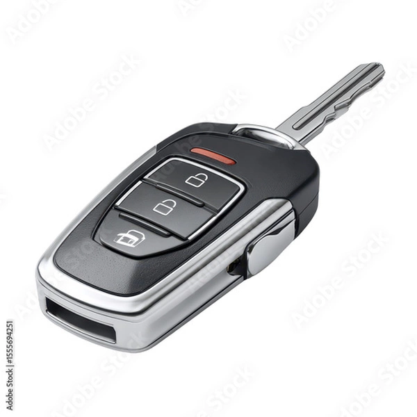 Fototapeta A Sleek Modern Car Key Fob Featuring Lock, Unlock, and Trunk Release Functions Alongside a Traditional Key for Added Convenience and Versatility
