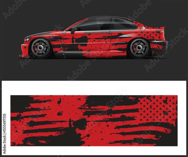 Obraz Red and Black Car Wrap Design with American Flag Theme