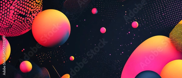 Obraz Vibrant abstract background with 3D geometric shapes including cubes, spheres, and cylinders. Suitable for contemporary design, advertising, and creative projects.