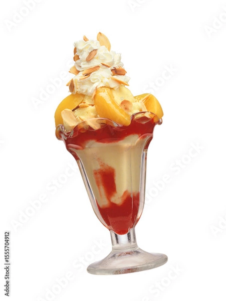 Obraz Peach cream ice cream cup isolated on transparent layered background.