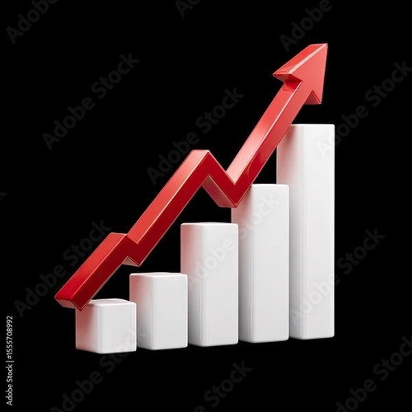 Fototapeta Red Arrow Chart Showing Growth and Success in Financial Business