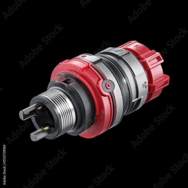 Fototapeta Industrial Power Connector with Red Housing and Metal Components