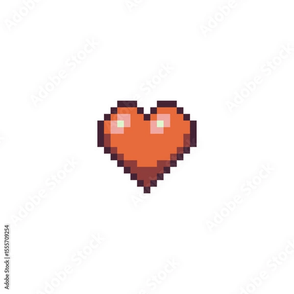 Fototapeta Pixel art heart, 8-bit life icon for retro video games, health indicator in classic video games, RPGs, or nostalgic digital art projects. Isolated vector illustration.
