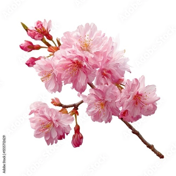 Fototapeta A Beautiful Branch of Delicate Pink Cherry Blossoms with Buds Showcasing Nature's Elegant Springtime Splendor and Floral Beauty