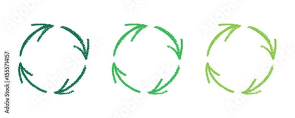 Fototapeta Hand drawn recycle arrow icon Recycling resources symbol Reuse of materials, zero waste, green environment, saving the planet