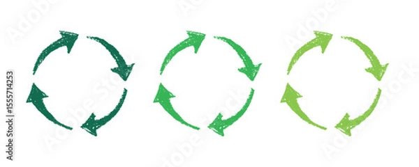Fototapeta Hand drawn recycle arrow icon Recycling resources symbol Reuse of materials, zero waste, green environment, saving the planet