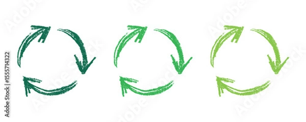Fototapeta Hand drawn recycle arrow icon Recycling resources symbol Reuse of materials, zero waste, green environment, saving the planet