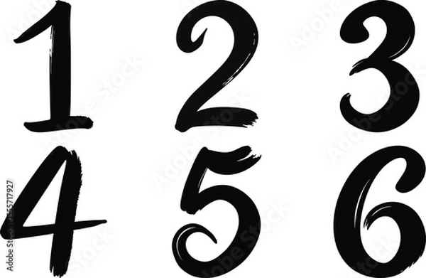 Obraz Vector art of handwritten numbers one through six isolated on transparent background, perfect for design projects