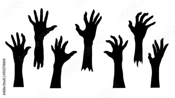 Fototapeta Set of doodle zombie hands silhouette.