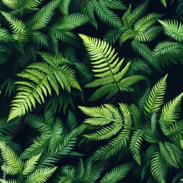 Fototapeta A seamless pattern with realistic fern leaves, mesmerizing and vibrant, minimalist design, soft colors 