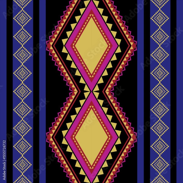 Fototapeta Geometric ethnic seamless pattern  design for carpet,curtain,clothing,fabric,wrapping paper,tiles,textiles,batik,texture and wallpaper.Vector background.