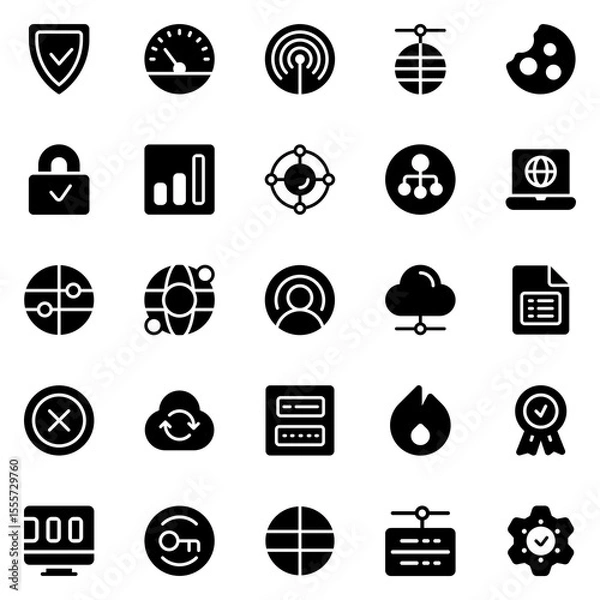 Fototapeta Collection of Basic Network Related Vector Solid Icons. Contains Icons like Folder, Group, Network, Link and more. Editable stroke. 48x48 pixels