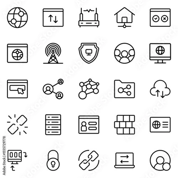 Fototapeta Collection of Basic Network Related Vector Line Icons. Contains Icons like Folder, Group, Network, Link and more. Editable stroke. 48x48 pixels