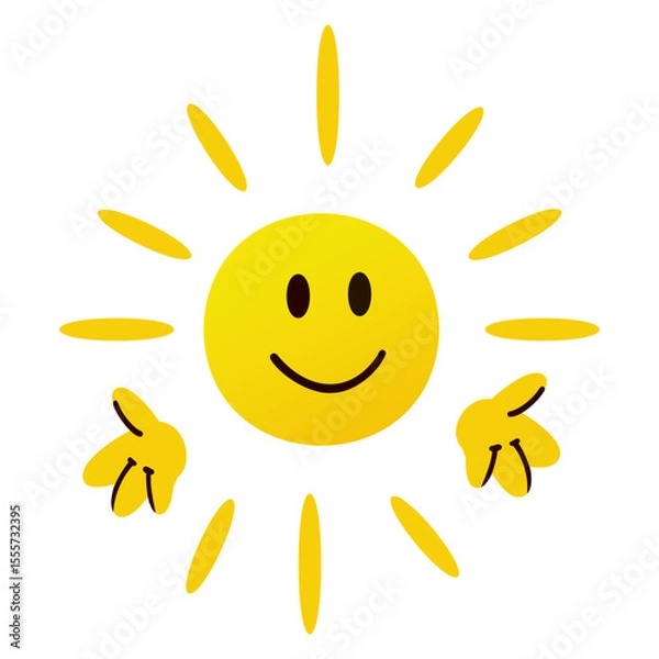 Fototapeta A cheerful yellow sun with a smiling face and rays extending outward. The design is simple and playful, suitable for children's themes or summer concepts.