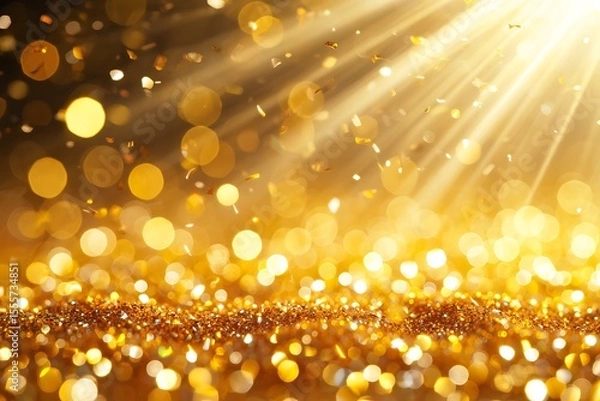 Fototapeta Golden Glittering Sparkles With Rays of Light Creating a Festive Atmosphere