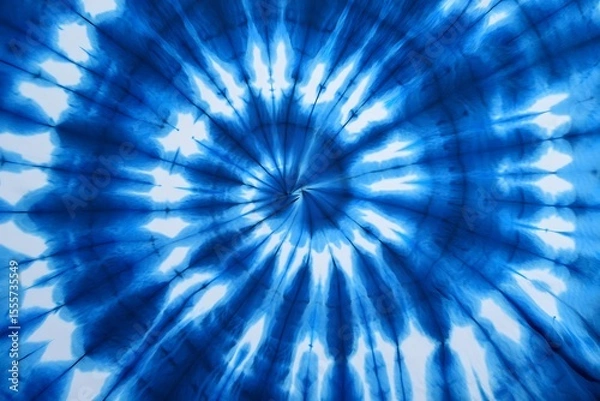 Fototapeta Vibrant blue tie dye spiral pattern abstract fabric texture