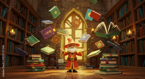 Fototapeta Wizard in a magical library